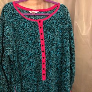 Teal Animal print onesie with hot pink accents
